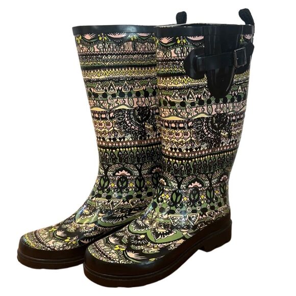 Sakroots Womens Size 7 Rhythm Knee High Bohemian All Over Print Rainboots - Picture 2 of 5